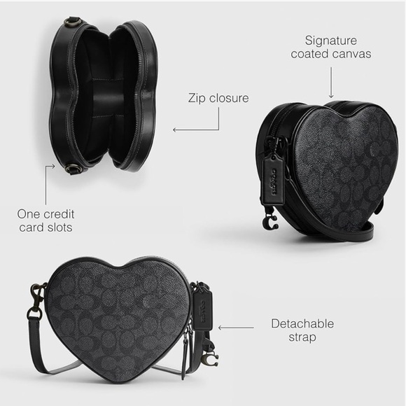 Coach Black Collection Coated Canvas Signature Heart Crossbody - Picture 8 of 8